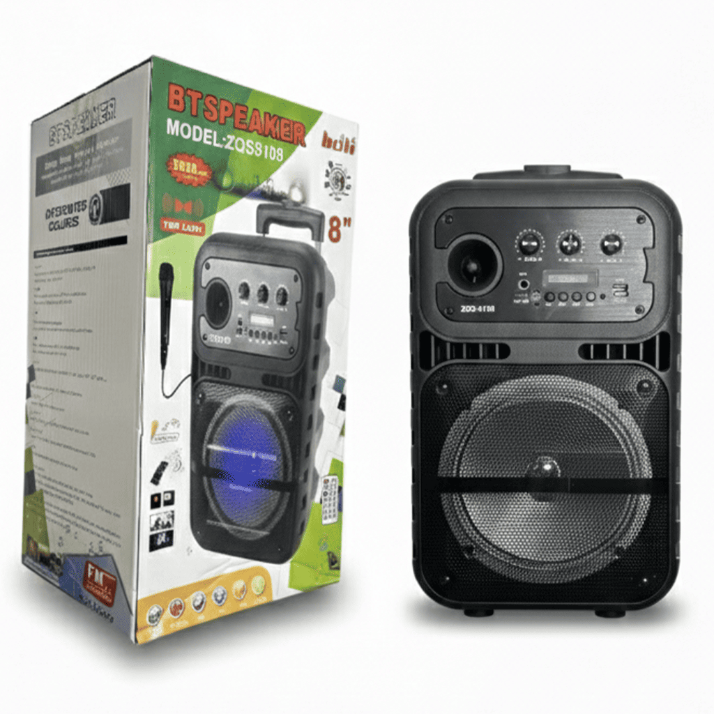 Corneta Inalámbrica BT Speaker ZQS8109 de 8" - Sonido Potente con Micrófono y LED RGB