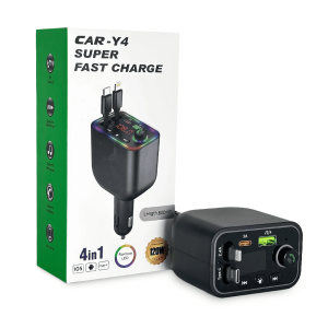 Cargador 4 en 1 para Carro CAR-Y4 - 120W Super Fast Charge & Transmisor FM