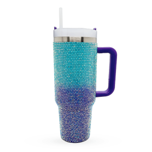 Vaso Termo Tipo Diamante 40 oz (1.18 L) | Acero Inoxidable con Aislamiento al Vacío | Acabado de Pedrería Brillante | Incluye Pitillo y Asa Ergonómica