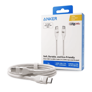 Cable Anker 543 USB-C a USB-C 240W (1.8 Metros) Modelo A82E2621 - Bio-Trenzado de Alta Resistencia y Longitud Extendida