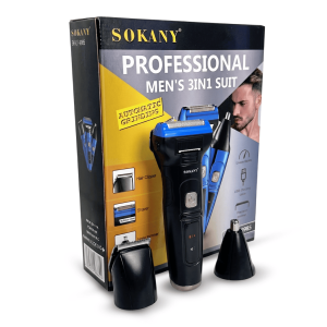 Máquina de Afeitar Profesional Sokany 3 en 1 SK-LF-9985 | Kit de Aseo Masculino Recargable | Afeitadora, Patillera y Nariz
