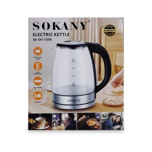 Hervidor Eléctrico de Vidrio Sokany SK-SH-1098 | Capacidad 2L | Alta Potencia 1800W | Base Giratoria 360°
