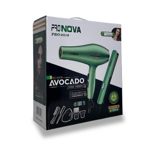 Combo de Belleza ProNova Pro-2516 | Secador 5000W + Plancha | Sistema 6 en 1 Shine Therapy Aguacate