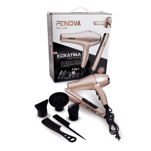 Combo Expert Therapy Pro Nova PRO-2608 7 en 1 | Secador + Plancha de Keratina | Kit Profesional de Estilizado