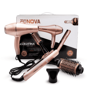 Combo Pro Nova Keratina PRO-2623 | Secador Profesional + Plancha Alisadora + Cepillo Secador