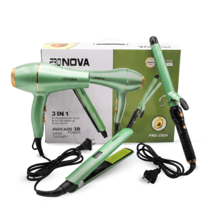 Combo Pro Nova 3 en 1 Avocado 3D PRO-2509 | Secador + Plancha + Rizadora | Tecnología Shine Power Therapy