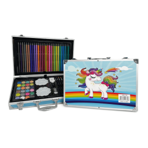Maleta de Arte Infantil Profesional KBX-145 - Estuche de Aluminio con Diseño de Unicornio