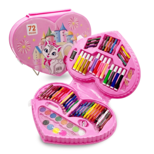 Set de Arte Infantil 72 Piezas KBX-72 - Maletín Rígido en Forma de Corazón con Acuarelas, Crayones y Marcadores
