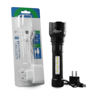 Combo Linterna Recargable Lonan SF01-25 + Adaptador de Enchufe Europeo