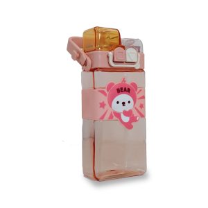 Termo Infantil Cuadrado con Correa y Pitillo | 520 ml | Diseño "Bear" Rosa