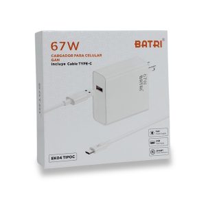 Cargador de Pared Batri Serie GaN Modelo EK04 67W USB-A a Tipo C