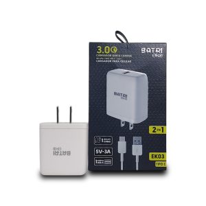 Cargador de Pared Batri Eko Serie Quick Charge Modelo EK03 5V-3A USB-A a Tipo C