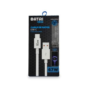 Cable de Datos Batri Eko Serie Carga Rápida Inteligente Modelo CD02 USB-A a USB-C - Potencia 67W.