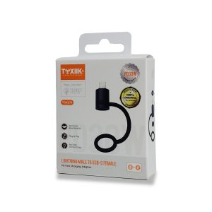 Adaptador OTG Toxiik Serie Turbo Power Modelo TOK270 Lightning Macho a USB-C Hembra - Potencia PD 30W con Correa de Silicona Anti-pérdida.