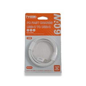 Cable de Datos y Carga Toxiik Serie PD Fast Charge Modelo TOK-102 USB-C a Tipo C 60W - Longitud de 2 Metros y Diseño Reforzado.