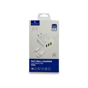 Cargador de Pared Rápido Kouders KOD-3312 Triple USB 3.4A + Cable Micro USB