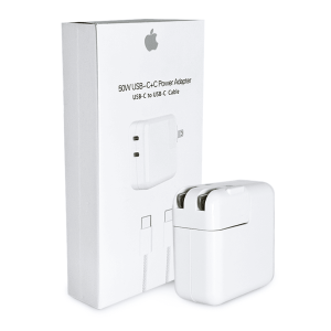 Adaptador de Corriente Apple 50W Doble Puerto USB-C - Incluye Cable USB-C a USB-C de Alta Velocidad