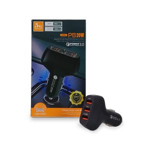 Cargador para Carro 5G Epoch 20W PD | Modelo LDO-555 | Triple Puerto (1x USB-C + 2x USB-A)