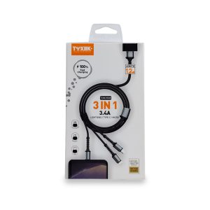 Cable de Carga Toxiik 3 en 1 | Modelo TOK-3508 | Salida 3.4A