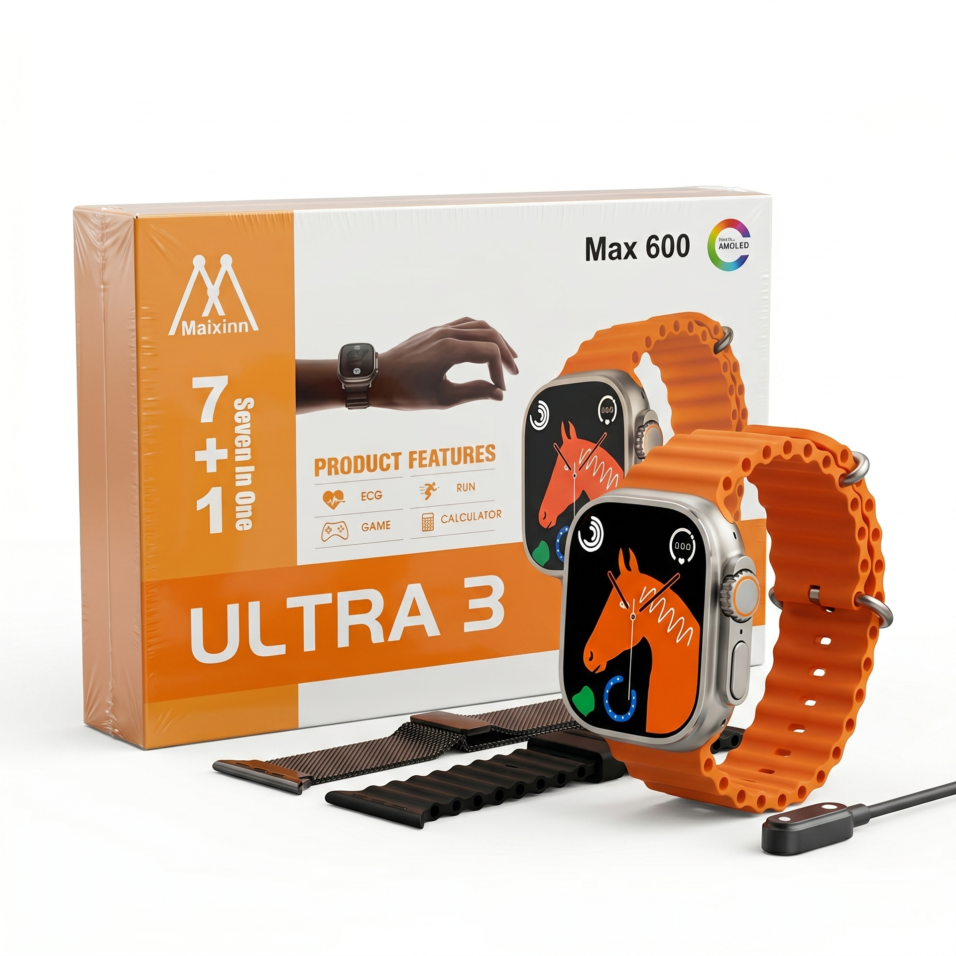 Smartwatch Maixinn Ultra 3 Max 600 | Pantalla AMOLED | Combo 7+1 Seven In One | Funciones Avanzadas de Salud y Deporte
