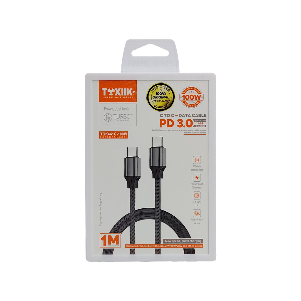 Cable de Carga y Datos Toxiik TOK441C-100W (Tipo-C a Tipo-C, PD 3.0,)