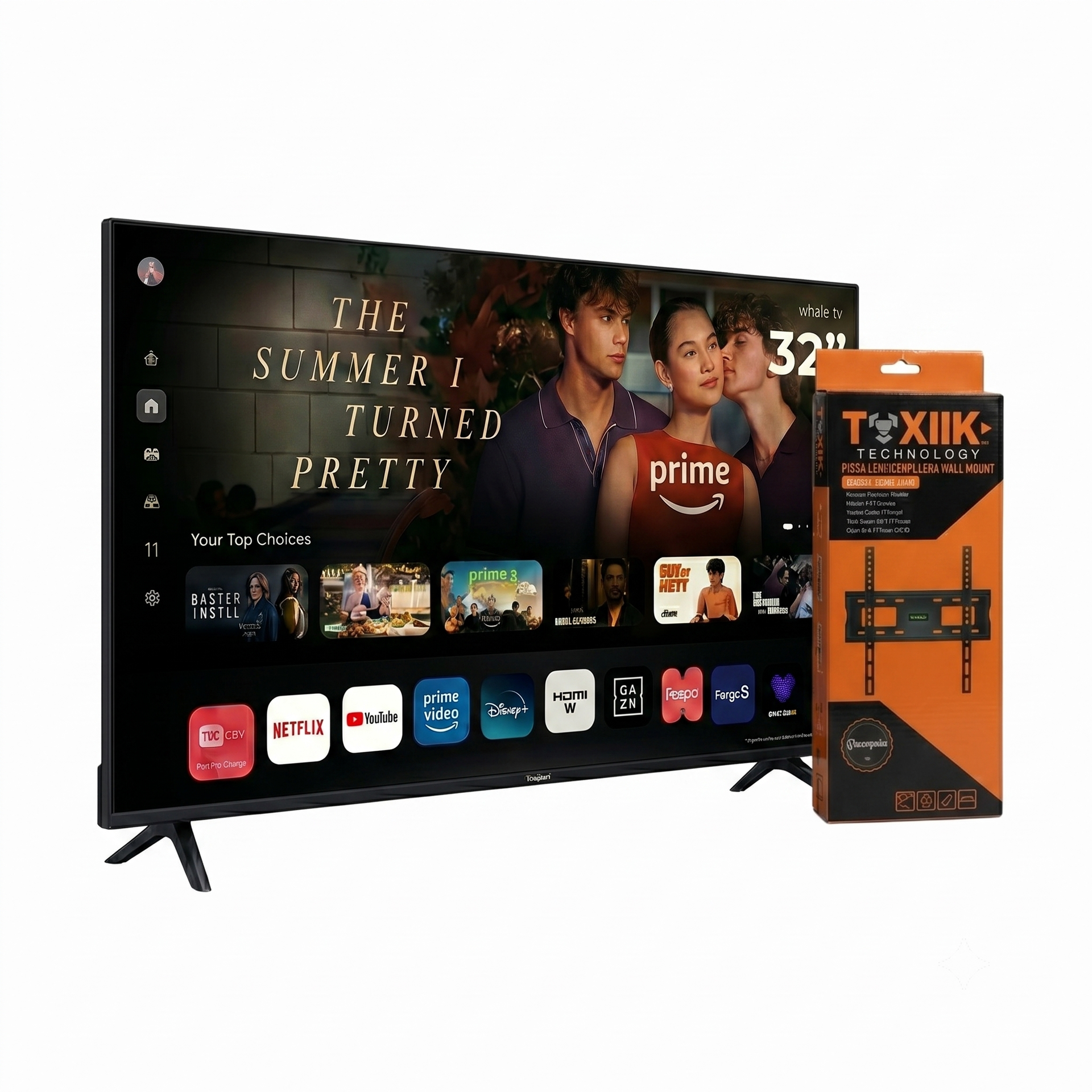 Kit Televisor Toxiik de 32 Pulgadas Whale TV | Soporte Base de Pared para TV