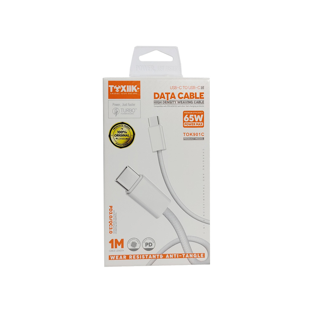 Cable de Datos Tipo C a Tipo C Toxiik TOK-901C | Power Max de 65W