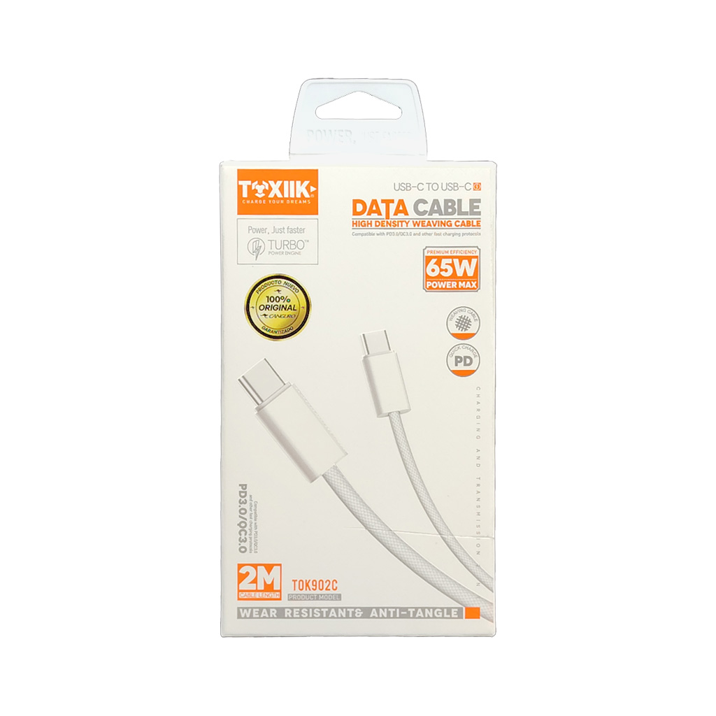 Cable de Datos Tipo C a Tipo C Toxiik TOK902C | Power Max de 65W