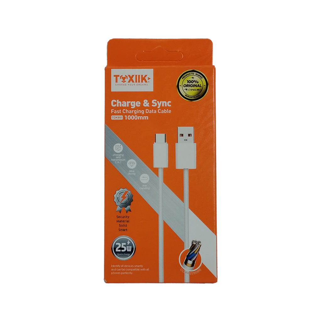 Cable de Carga y Datos Toxiik TOK-901 (USB-A a Tipo-C, 25W, 1 Metro)