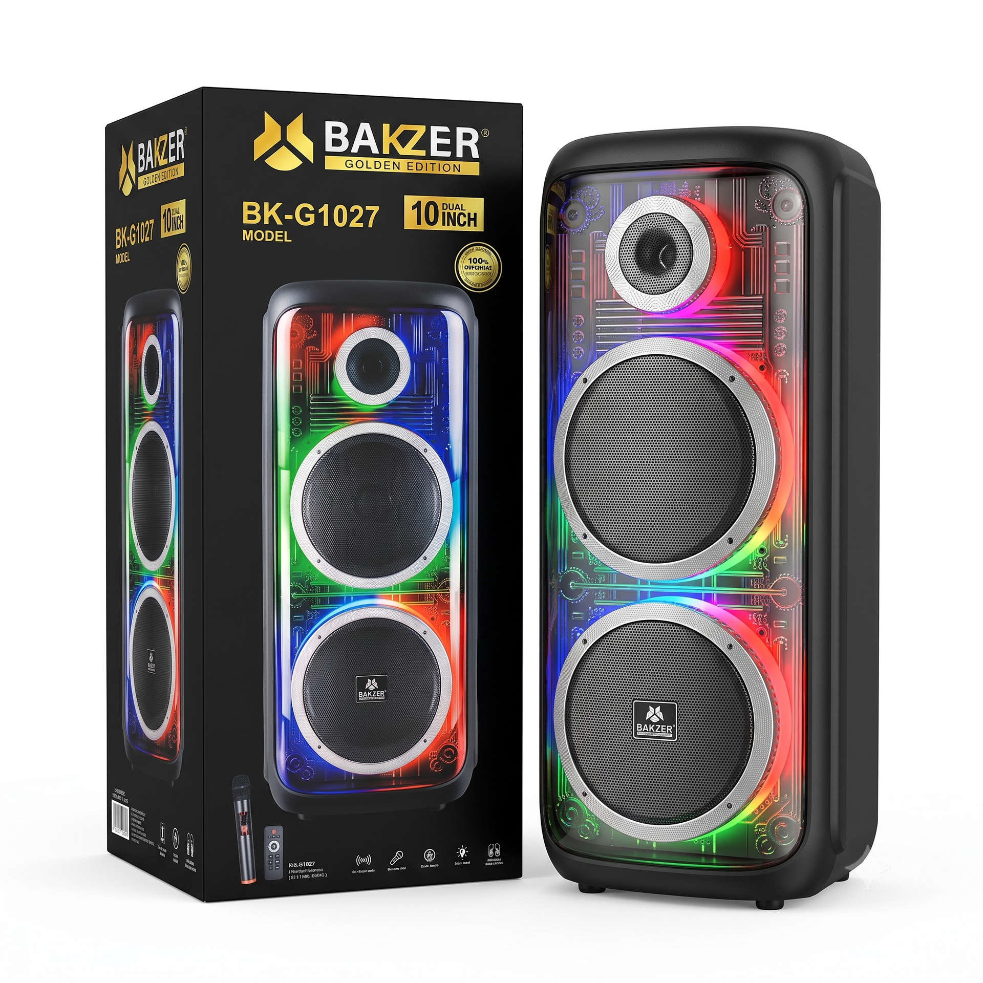 Corneta Inalámbrica Bakzer Golden Edition BK-G1027 | 10 Pulgadas Dual | 50,000W PMPO - Imagen 2